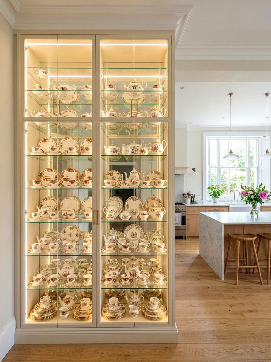 Glass Cabinet Tea Display - 30 tea party kitchen ideas