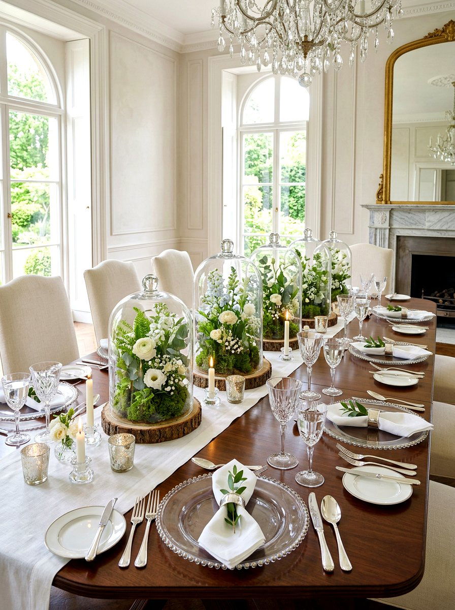 Glass Cloche Elegant Table - 30 layered tablescape dining ideas