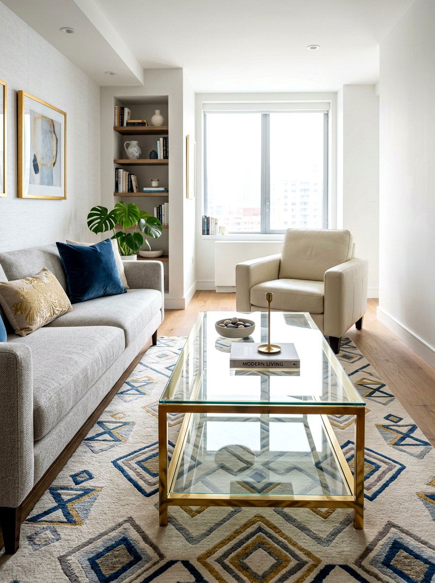 Glass Coffee Table - 30 narrow living room ideas