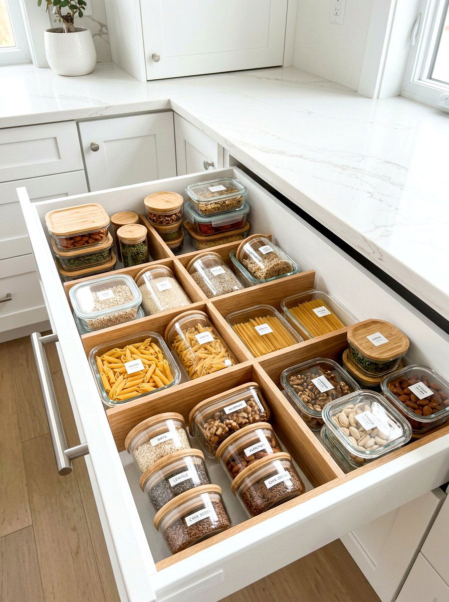 Glass Container Drawer Storage - 30 organizing kitchen drawers ideas