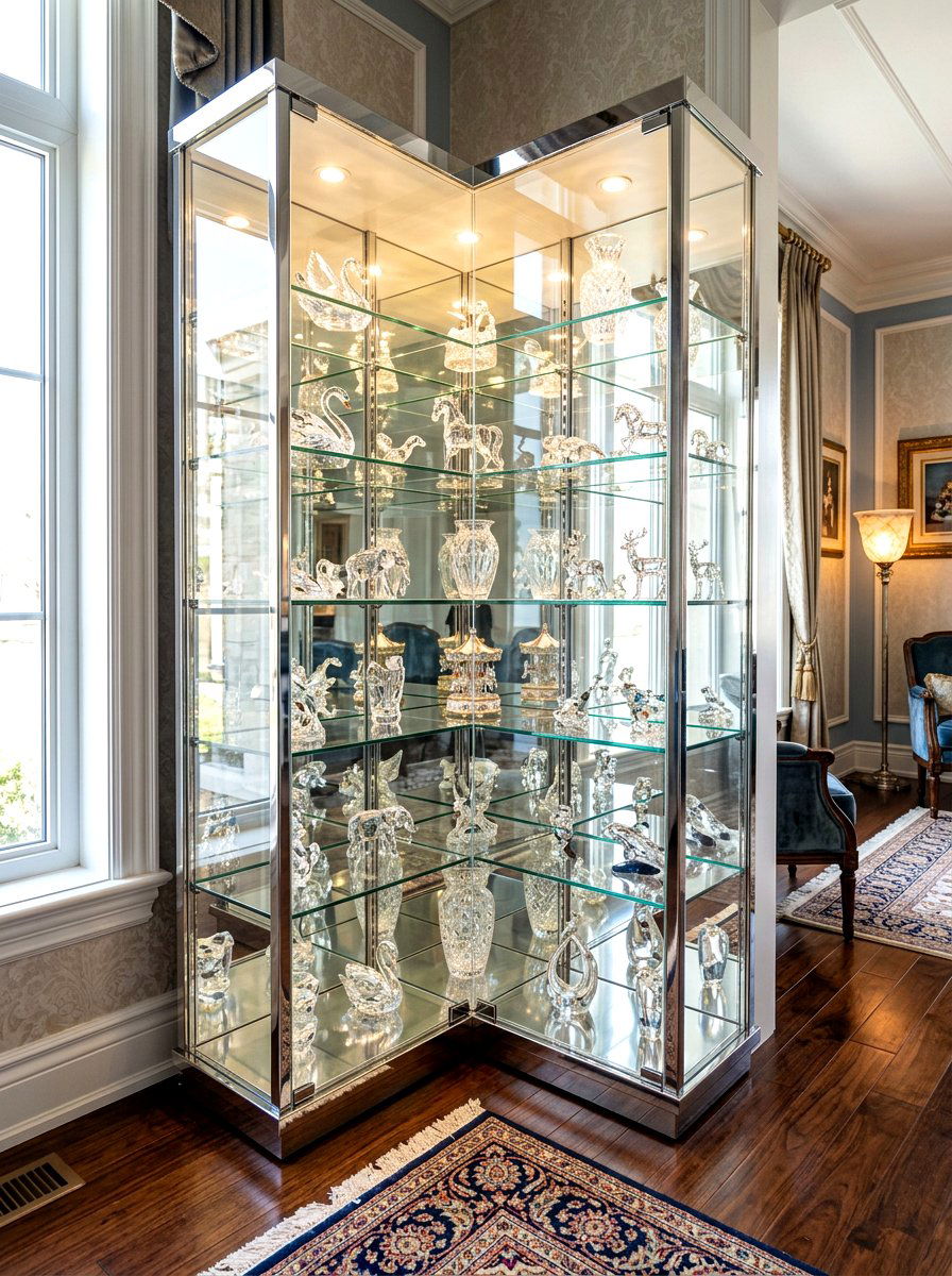 Glass Corner Display Case - 30 living room corner shelf ideas