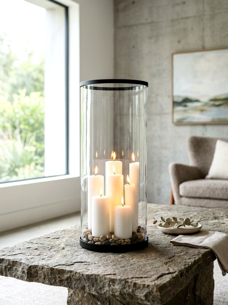Glass Cylinder Lantern With Pillar Candles - 30 winter porch lantern ideas