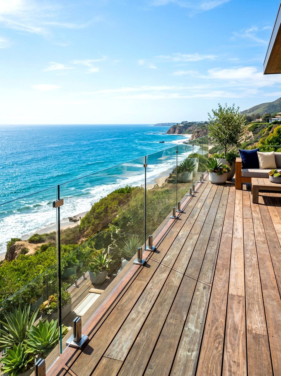 Glass Deck Railing - 30 quiet luxury exterior ideas