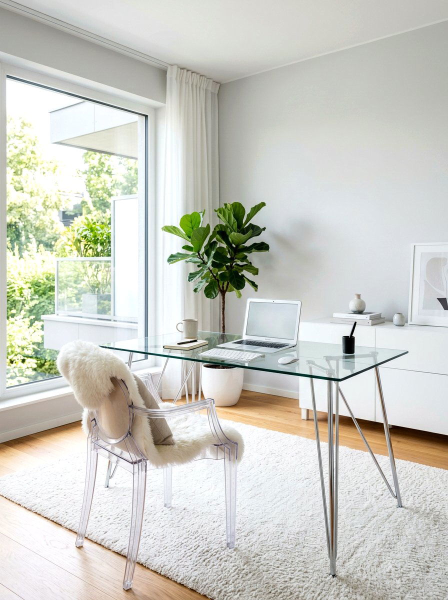 Glass Desk Home Office - 30 calm neutral office ideas