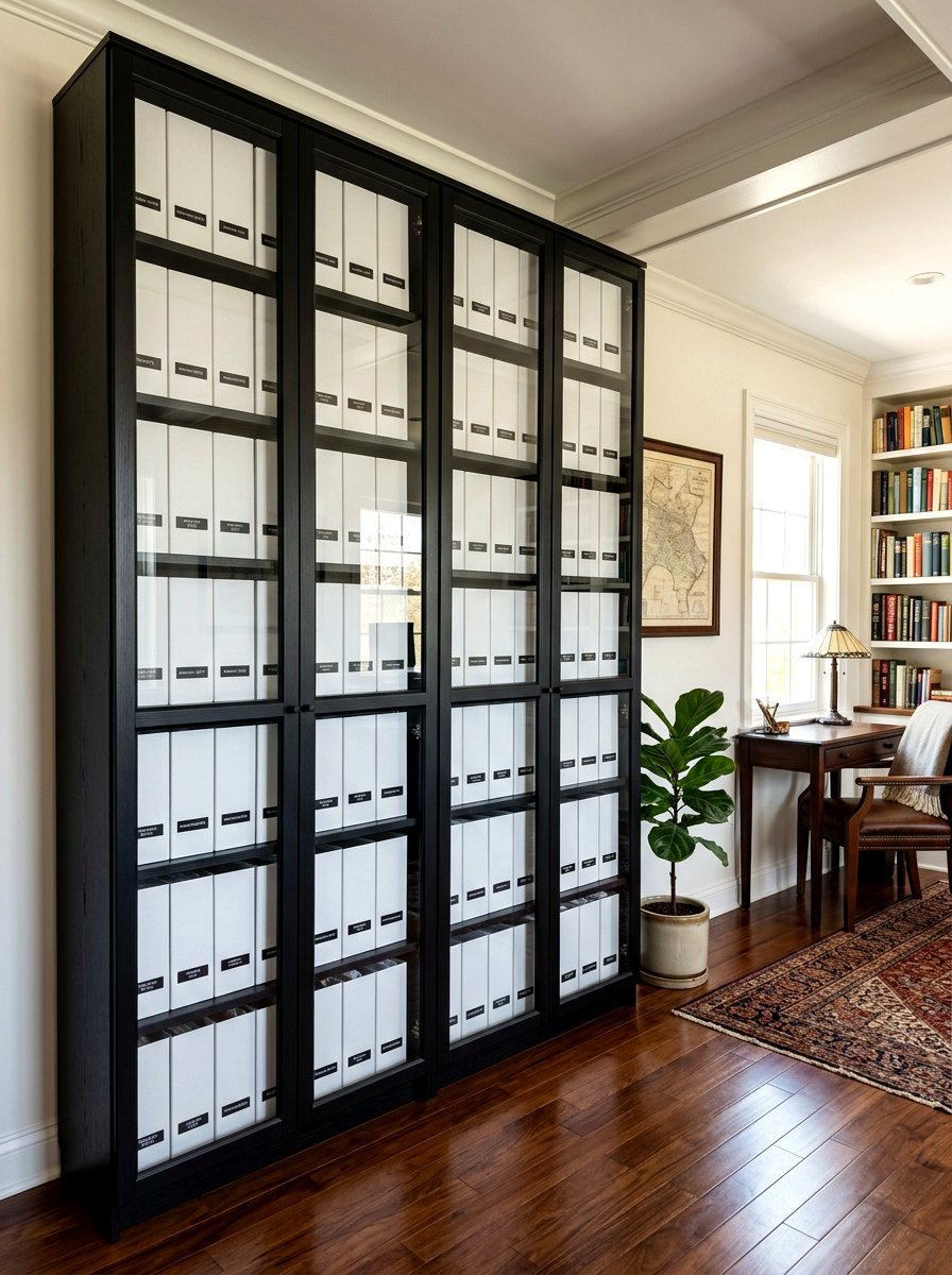 Glass Door Bookcase - 30 office file storage ideas