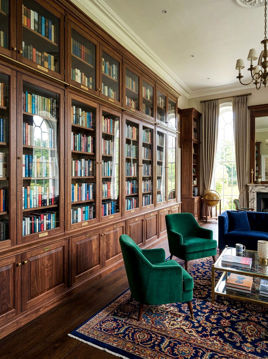 Glass Door Library Cabinets - 30 library style living room ideas