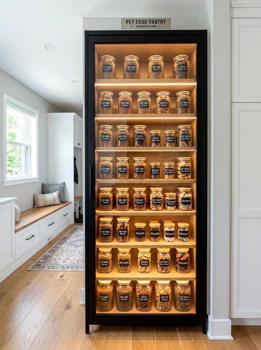Glass Door Pet Food Pantry - 30 aesthetic pet station kitchen ideas