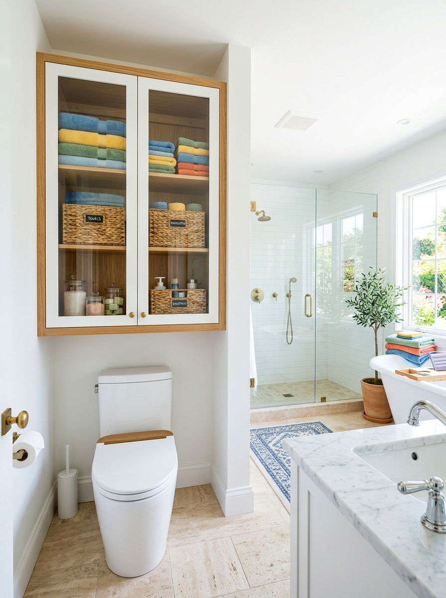 Glass Door Wall Unit - 30 over toilet cabinet ideas