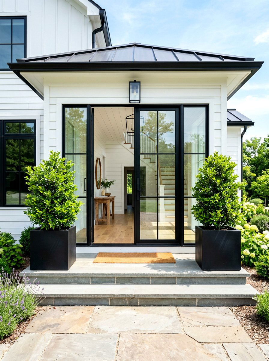 Glass Double Front Doors - 30 farmhouse front facade ideas