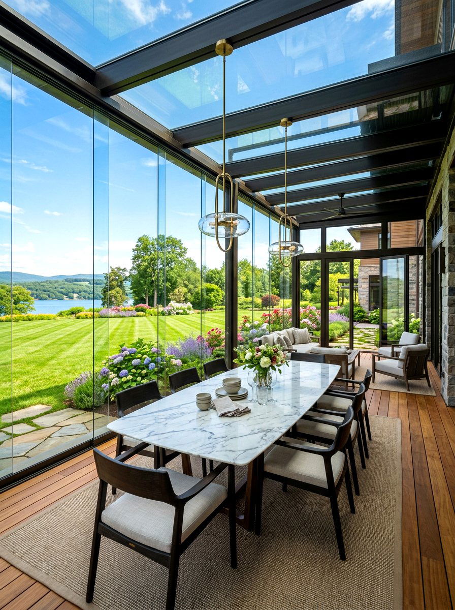 Glass Enclosed Deck - 30 covered deck dining ideas