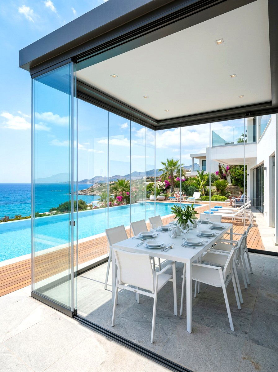 Glass Enclosed Dining - 30 poolside dining ideas