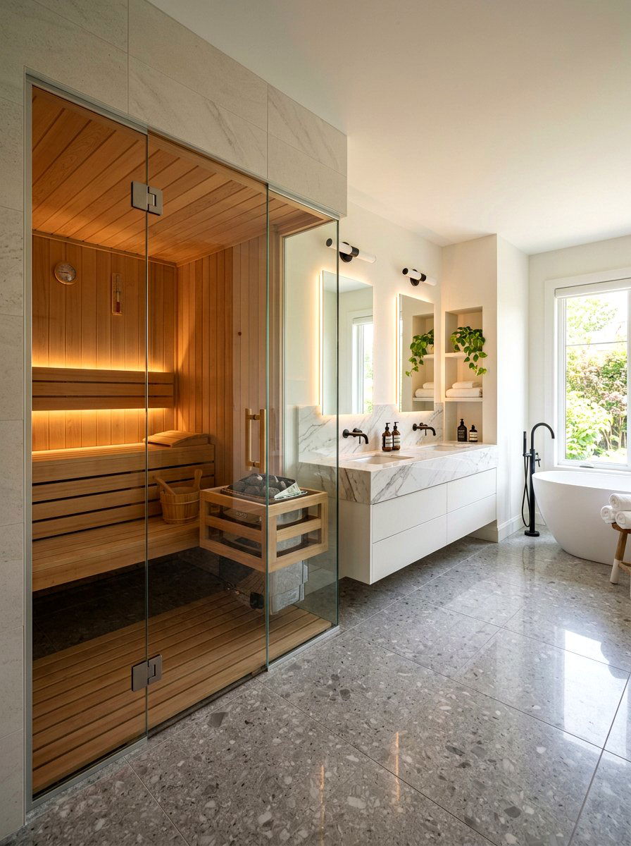 Glass Enclosed Home Sauna - 30 sauna inspired bathroom ideas