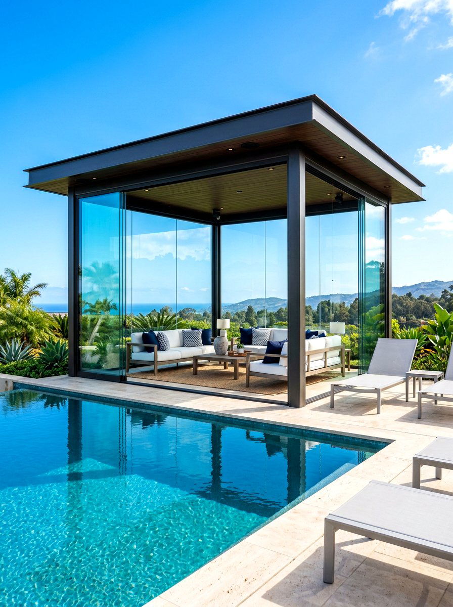 Glass Enclosed Poolside Pavilion - 30 poolside gazebo ideas