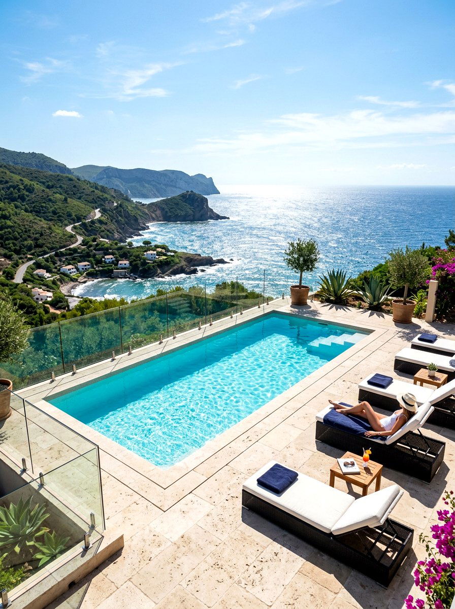 Glass Fence Pool Area - 30 coastal backyard ideas