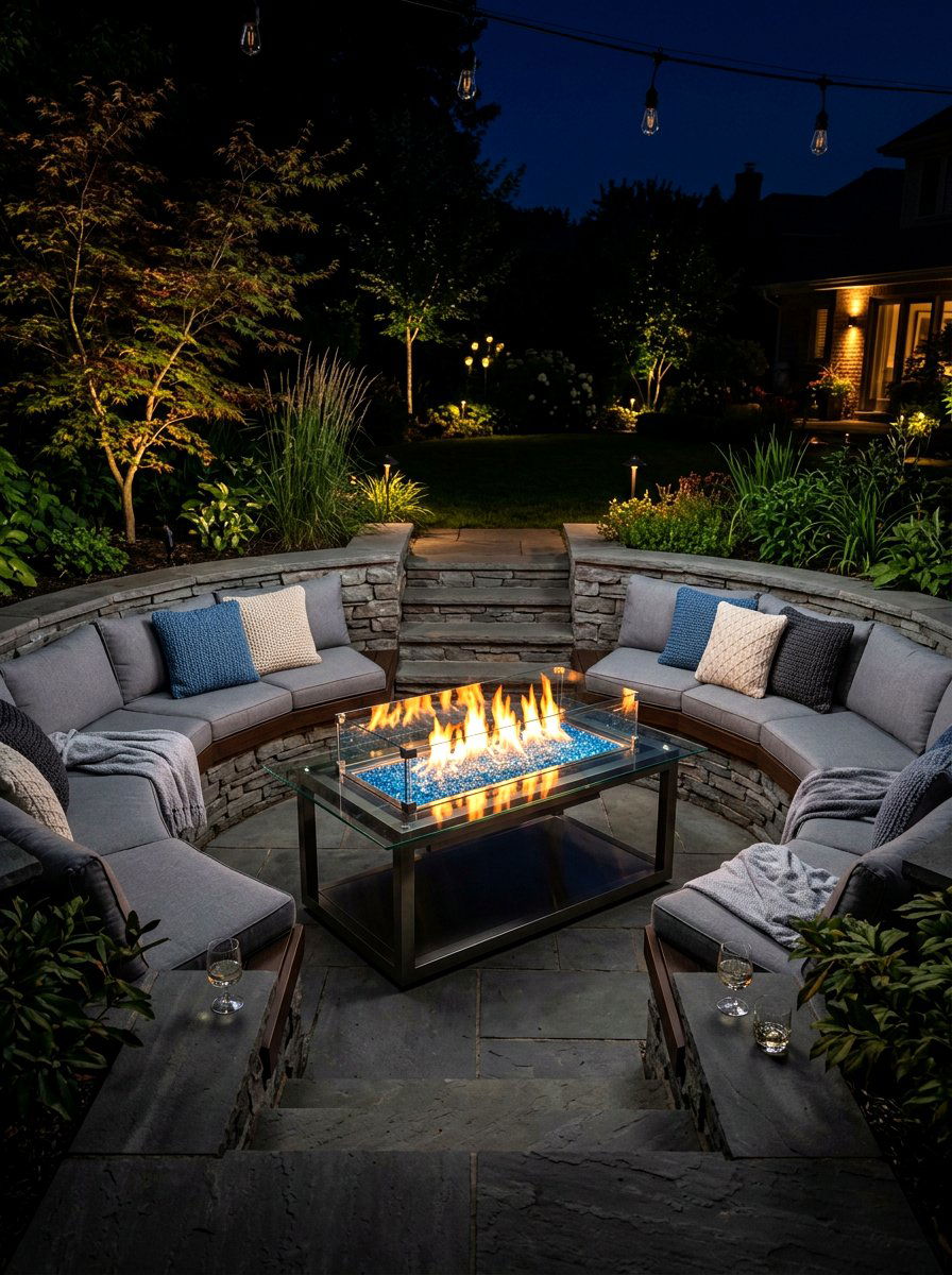 Glass Fire Pit Table - 30 backyard conversation pit ideas