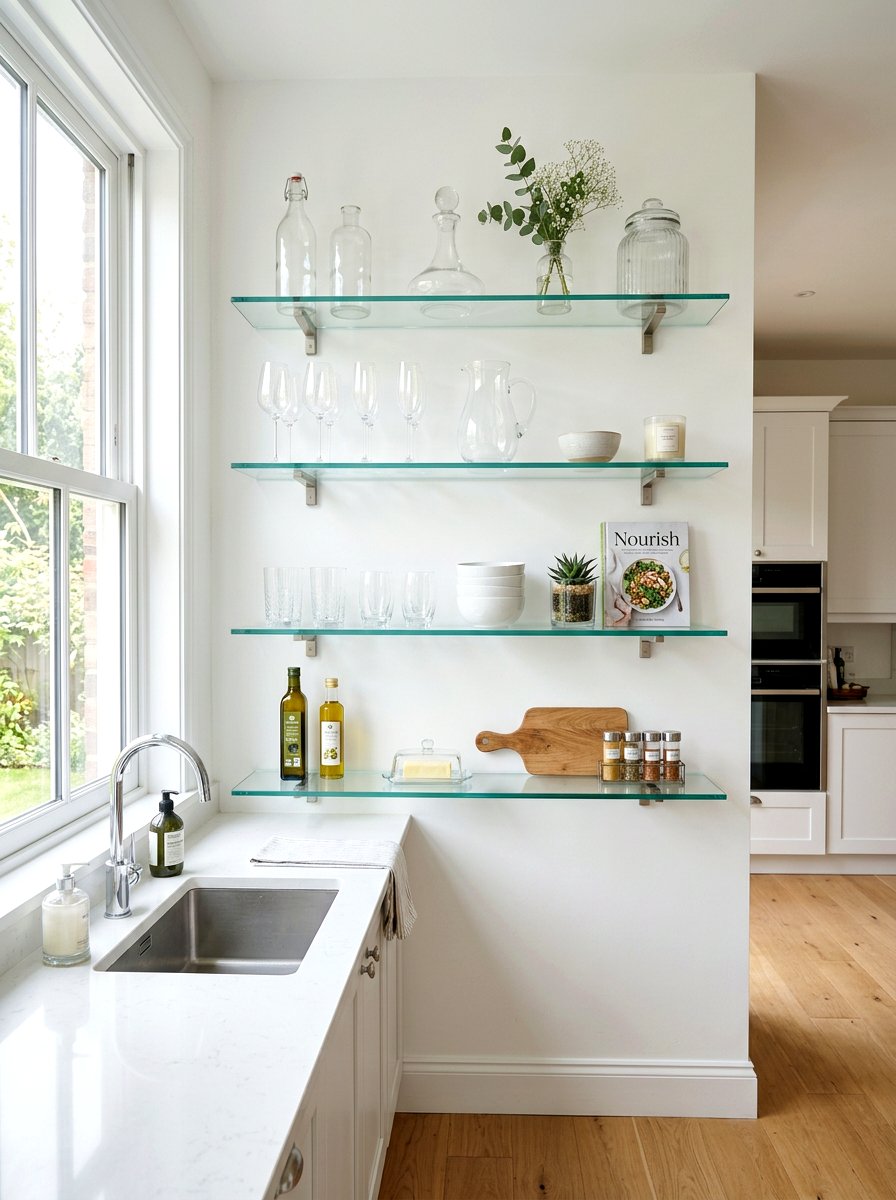 Glass Floating Shelves - 30 reflective decor ideas