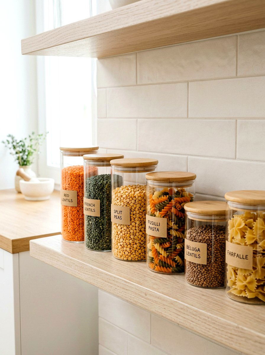 Glass Food Jars - 30 organizing a tiny pantry ideas