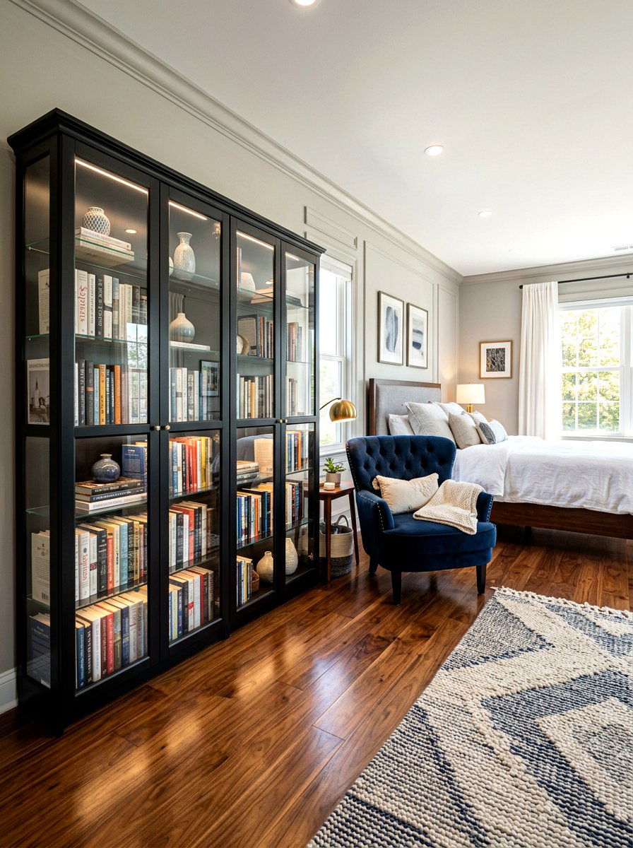 Glass Front Book Cabinet - 30 book trove bedroom ideas