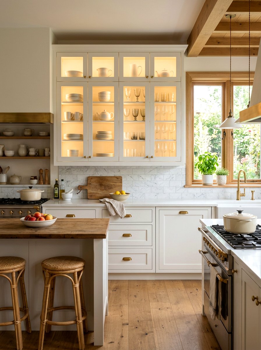 Glass Front Cabinet - 30 farmhouse kitchen ideas