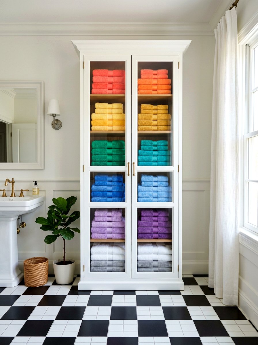 Glass Front Cabinet - 30 towel storage ideas