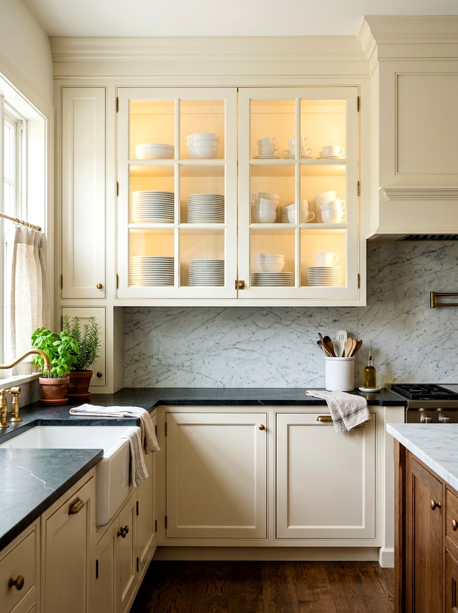 Glass Front Cabinet Doors - 30 vintage cottage kitchen ideas