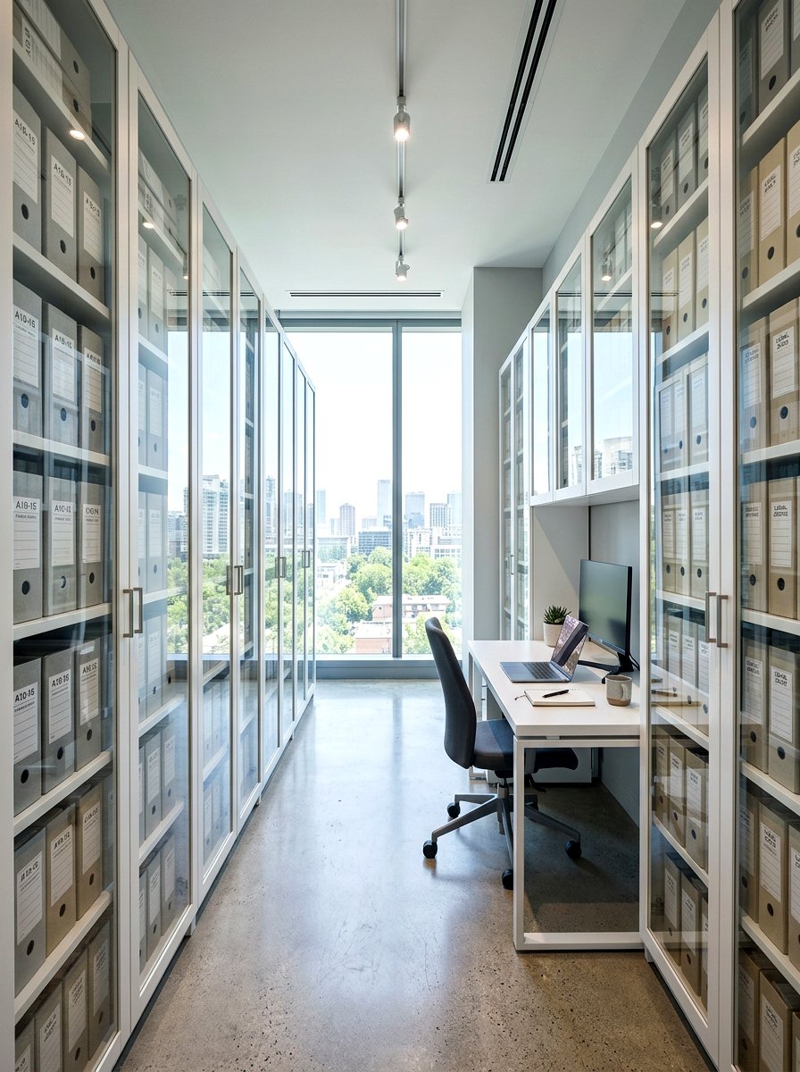 Glass Front Cabinet Office - 30 archive room office ideas