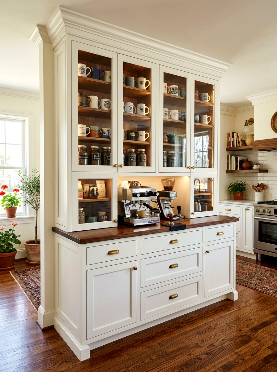 Glass Front Cabinet Station - 30 corner breakfast coffee nook ideas