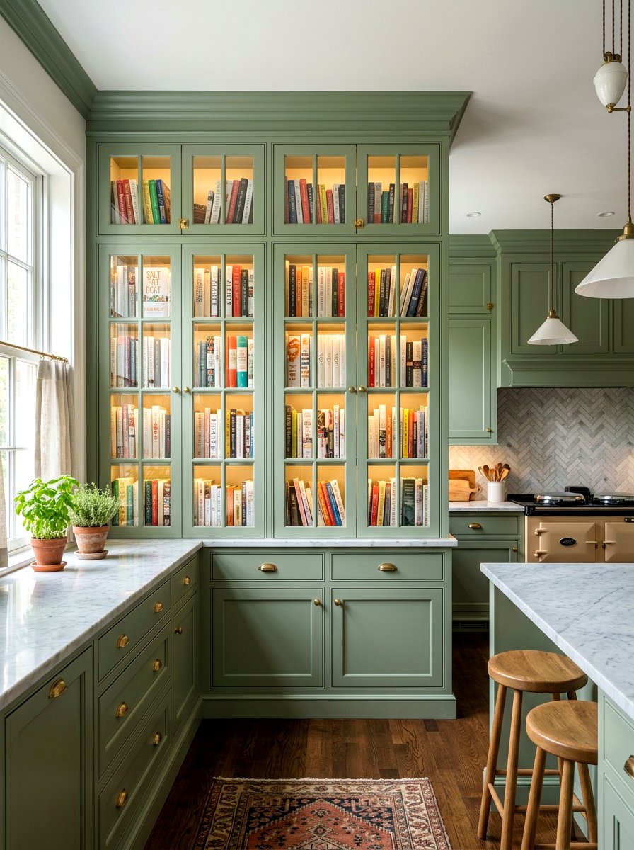 Glass Front Cabinets - 30 physical cookbook kitchen ideas