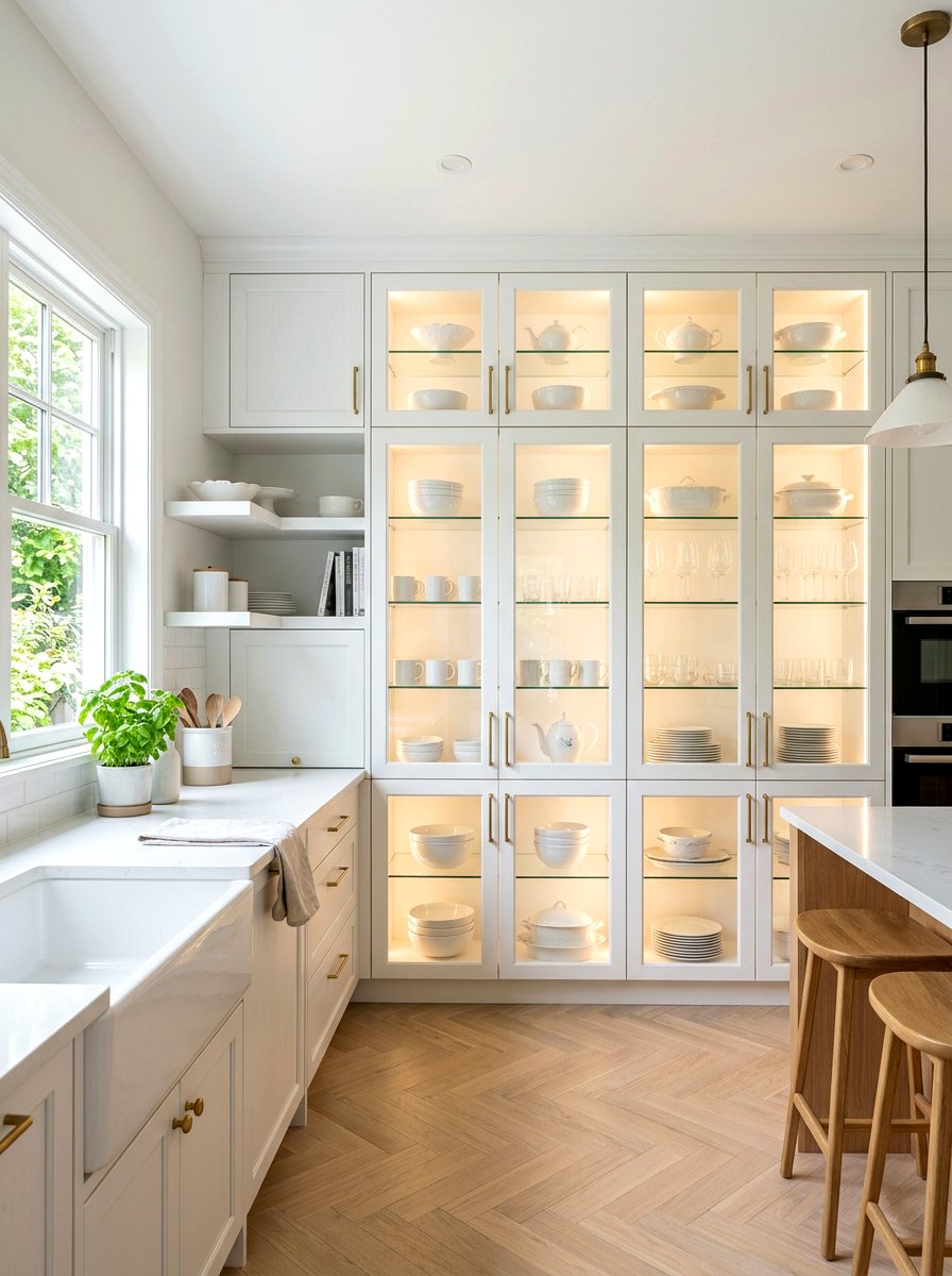 Glass Front Cabinets - 30 scandi kitchen ideas