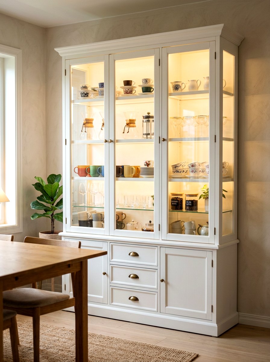 Glass Front Coffee Cabinet - 30 aesthetic home cafe setup ideas