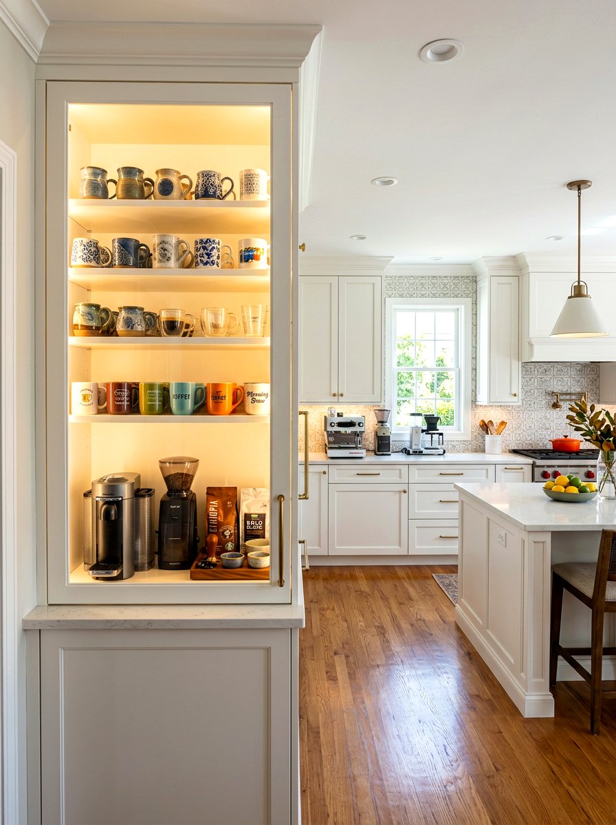 Glass Front Coffee Cabinet - 30 coffee mug organizer ideas