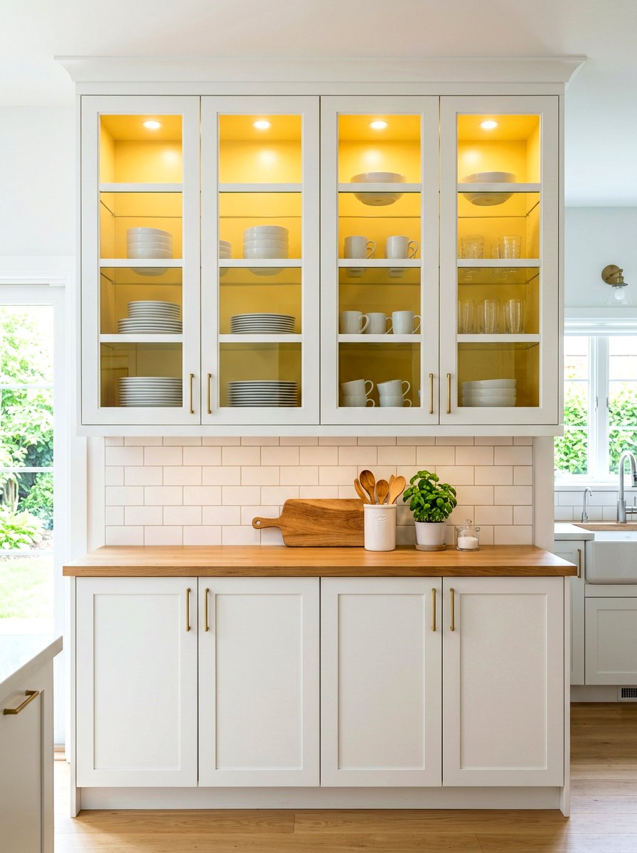 Glass Front Kitchen Cabinet - 30 butter yellow kitchen ideas