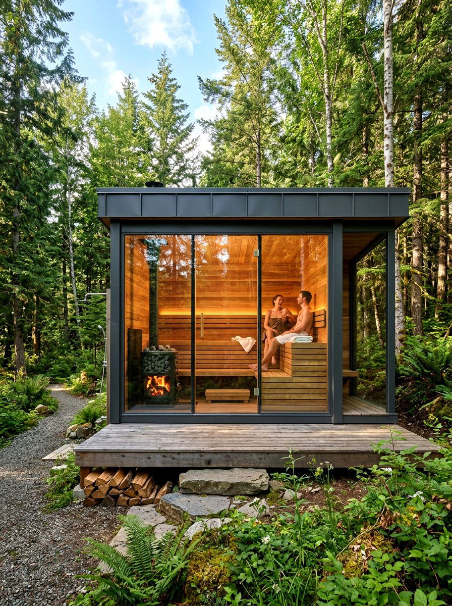 Glass Front Sauna Cabin - 30 sauna shed ideas