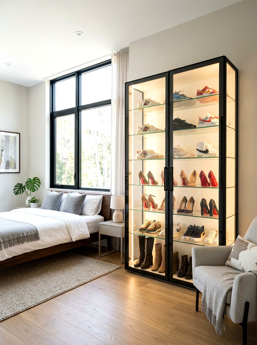 Glass Front Shoe Cabinet - 30 shoe closet ideas