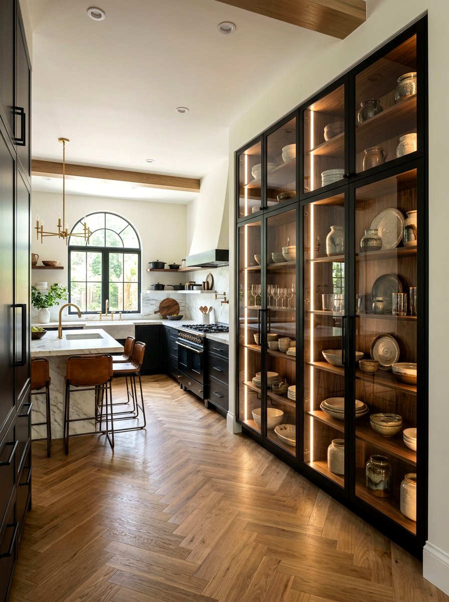 Glass Front Storage Wall - 30 floor to ceiling kitchen cabinets ideas
