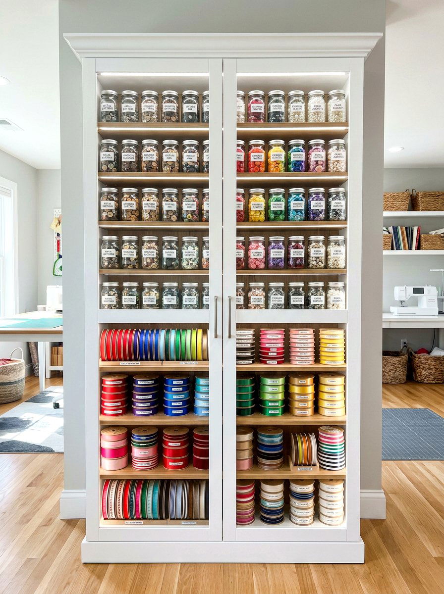 Glass Front Supply Cabinet - 30 sewing room ideas