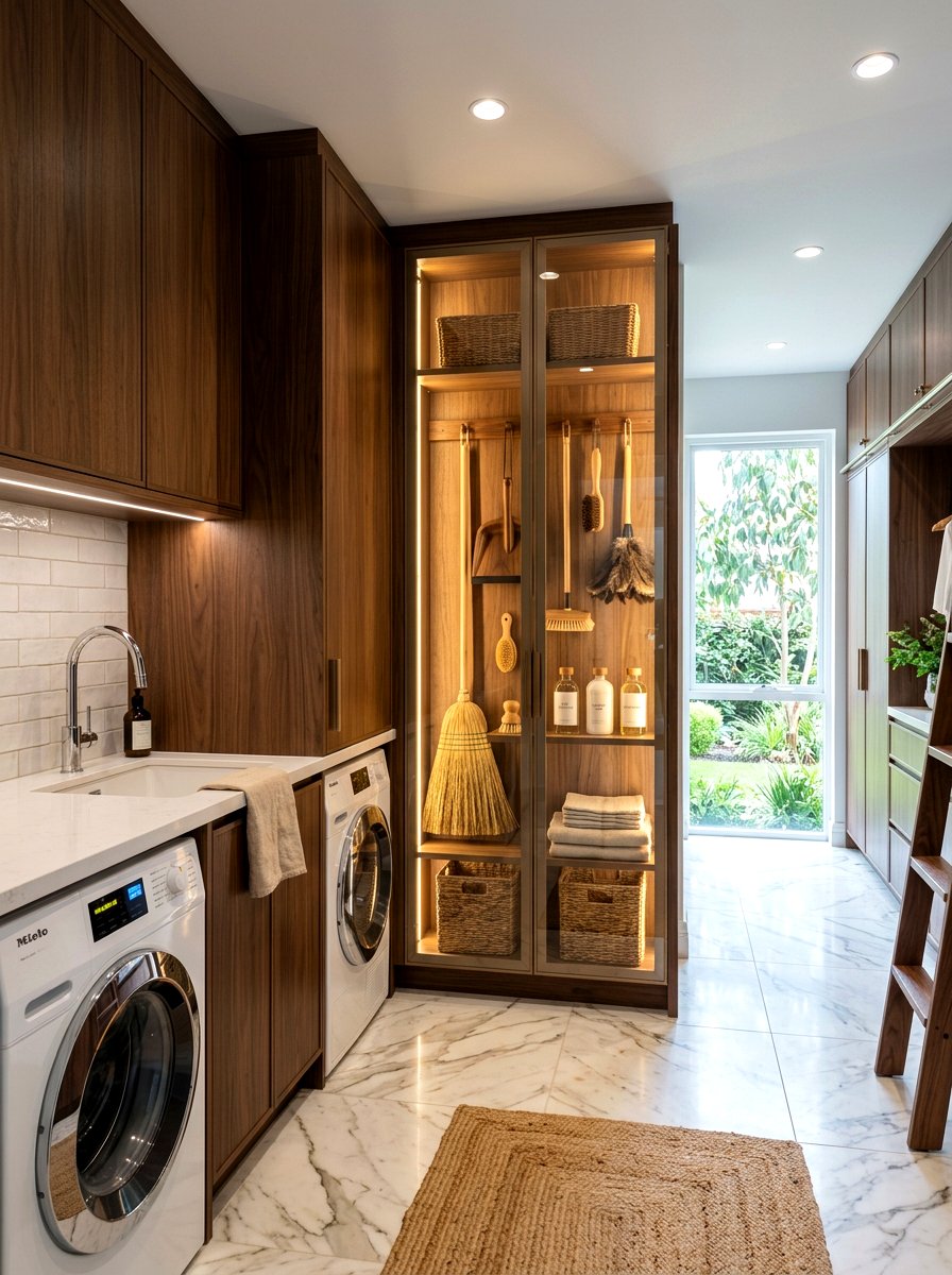 Glass Front Utility Cabinet - 30 mop broom storage ideas