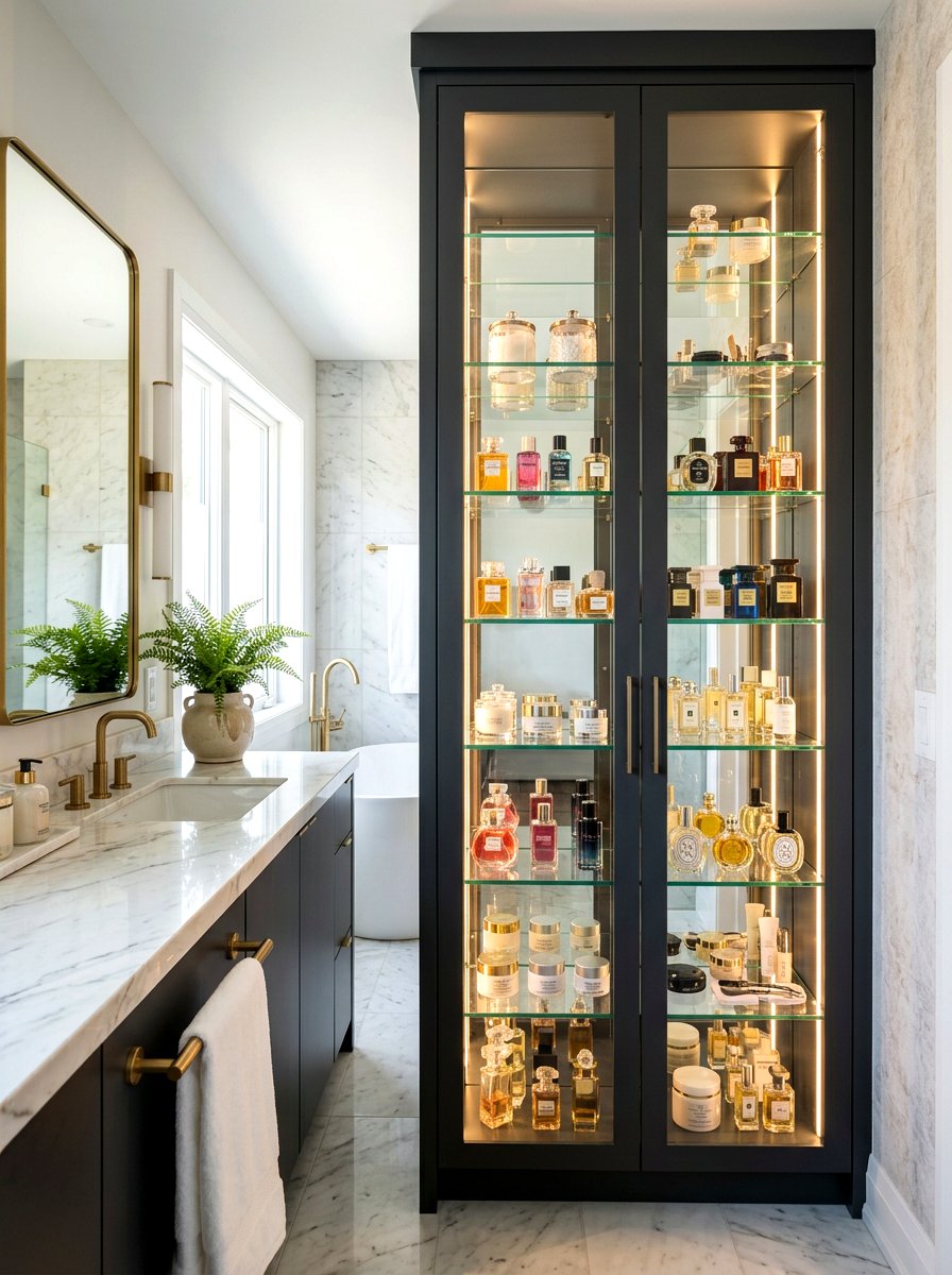 Glass Front Vanity Tower - 30 vanity tower storage ideas