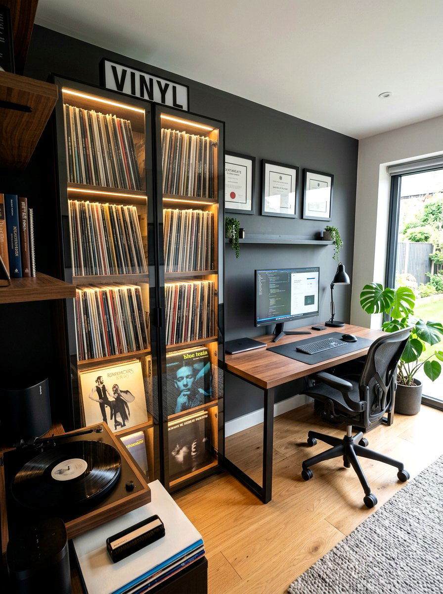 Glass Front Vinyl Cabinet - 30 record player corner ideas
