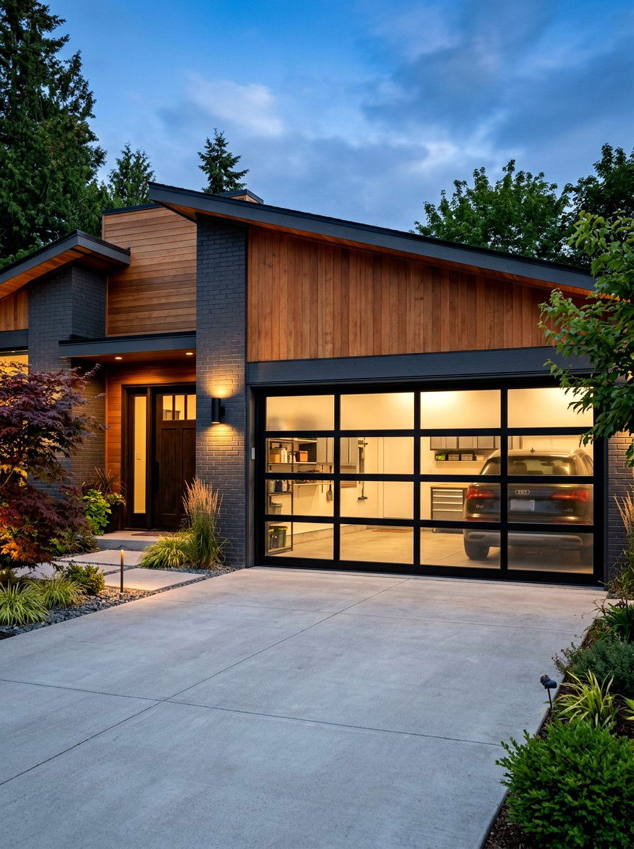 Glass Garage Door - 30 asymmetrical curb appeal ideas
