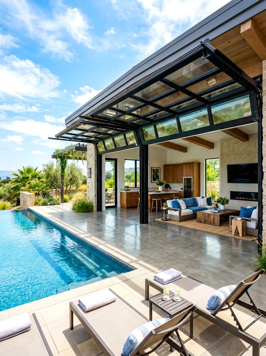 Glass Garage Door Pool House - 30 pool house lounge backyard ideas