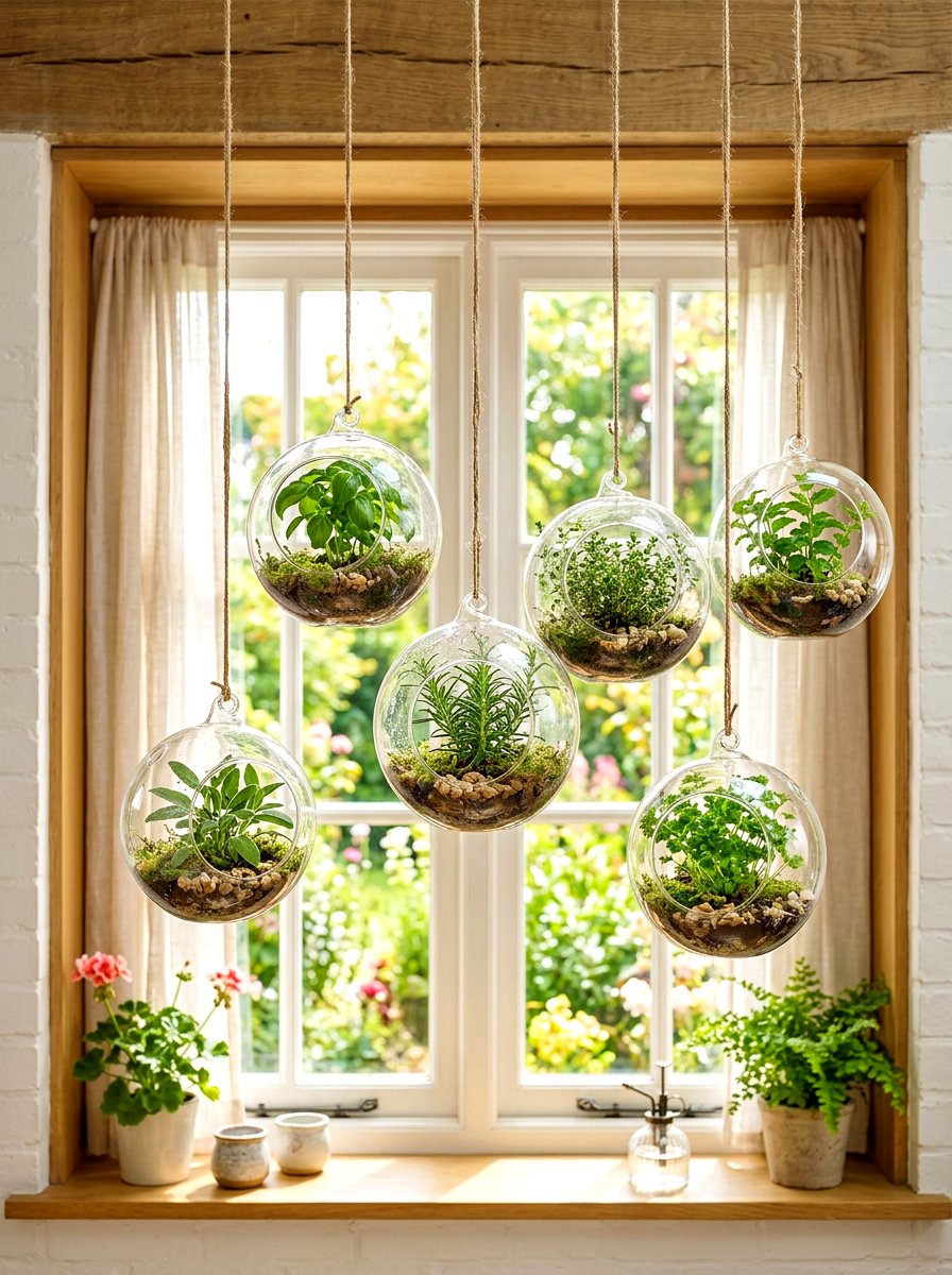 Glass Globe Herb Terrarium - 30 hanging herb garden ideas