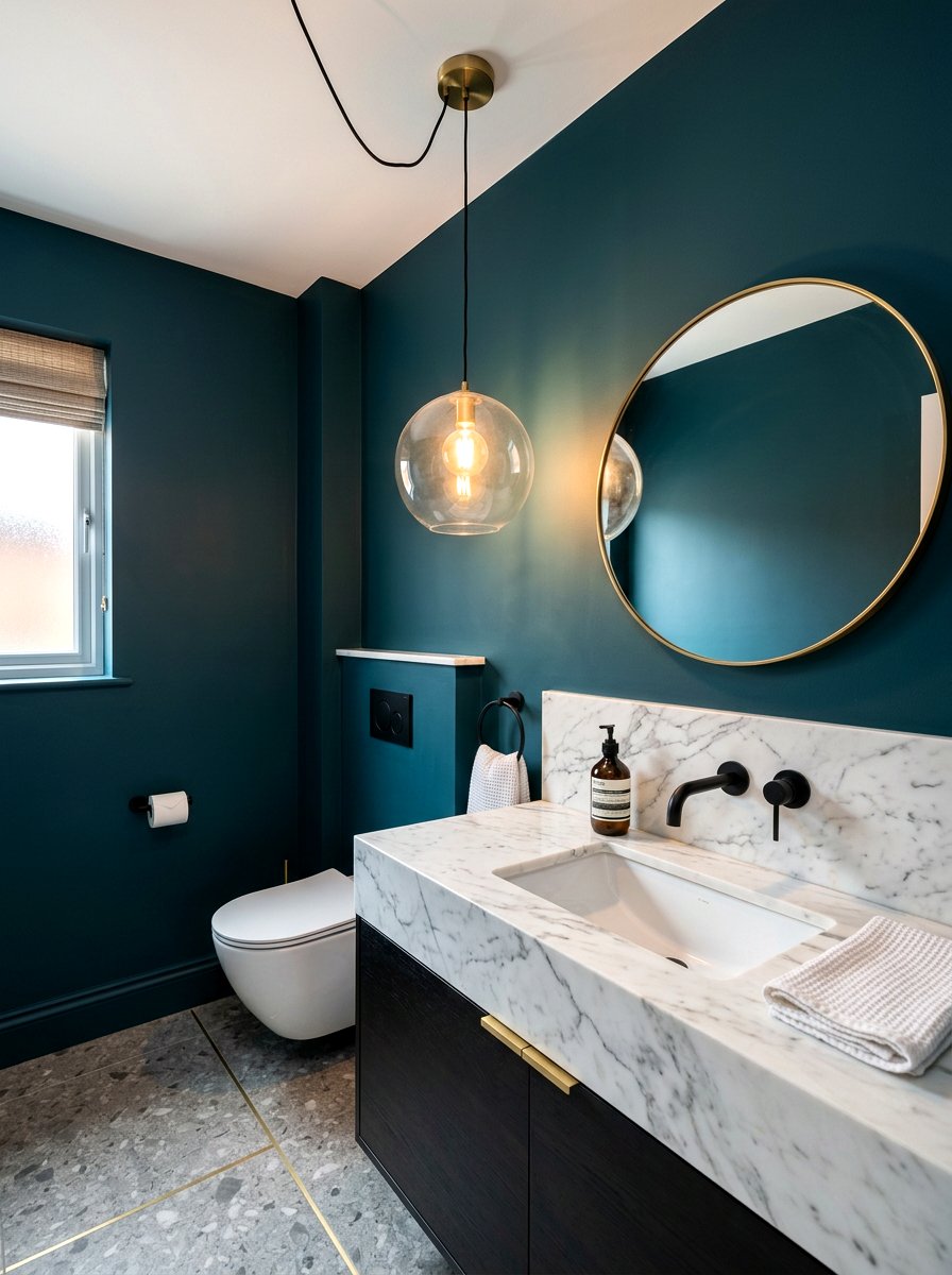 Glass Globe Pendant - 30 deep teal powder room ideas