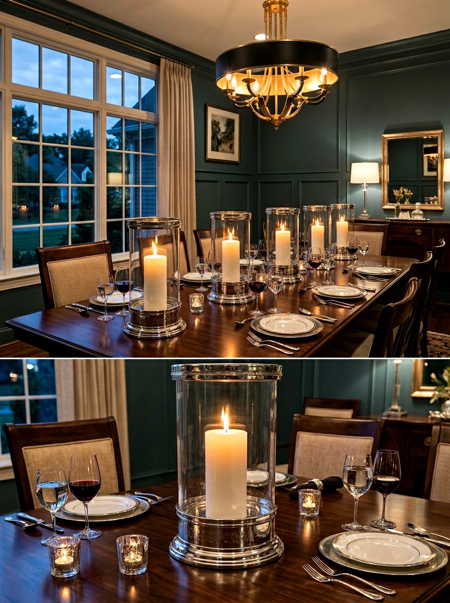 Glass Hurricane Lantern - 30 dining table decor ideas