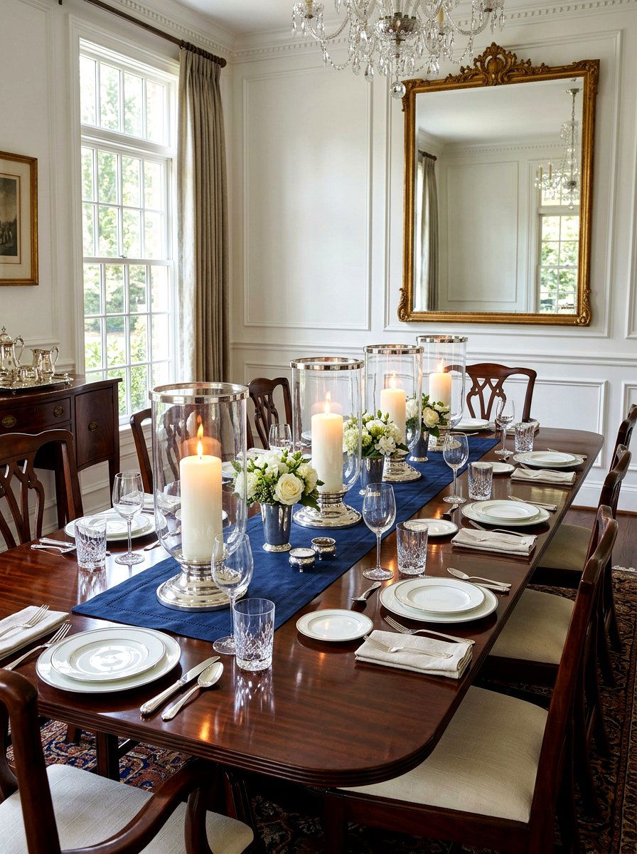 Glass Hurricane Lanterns - 30 dining room centerpiece ideas