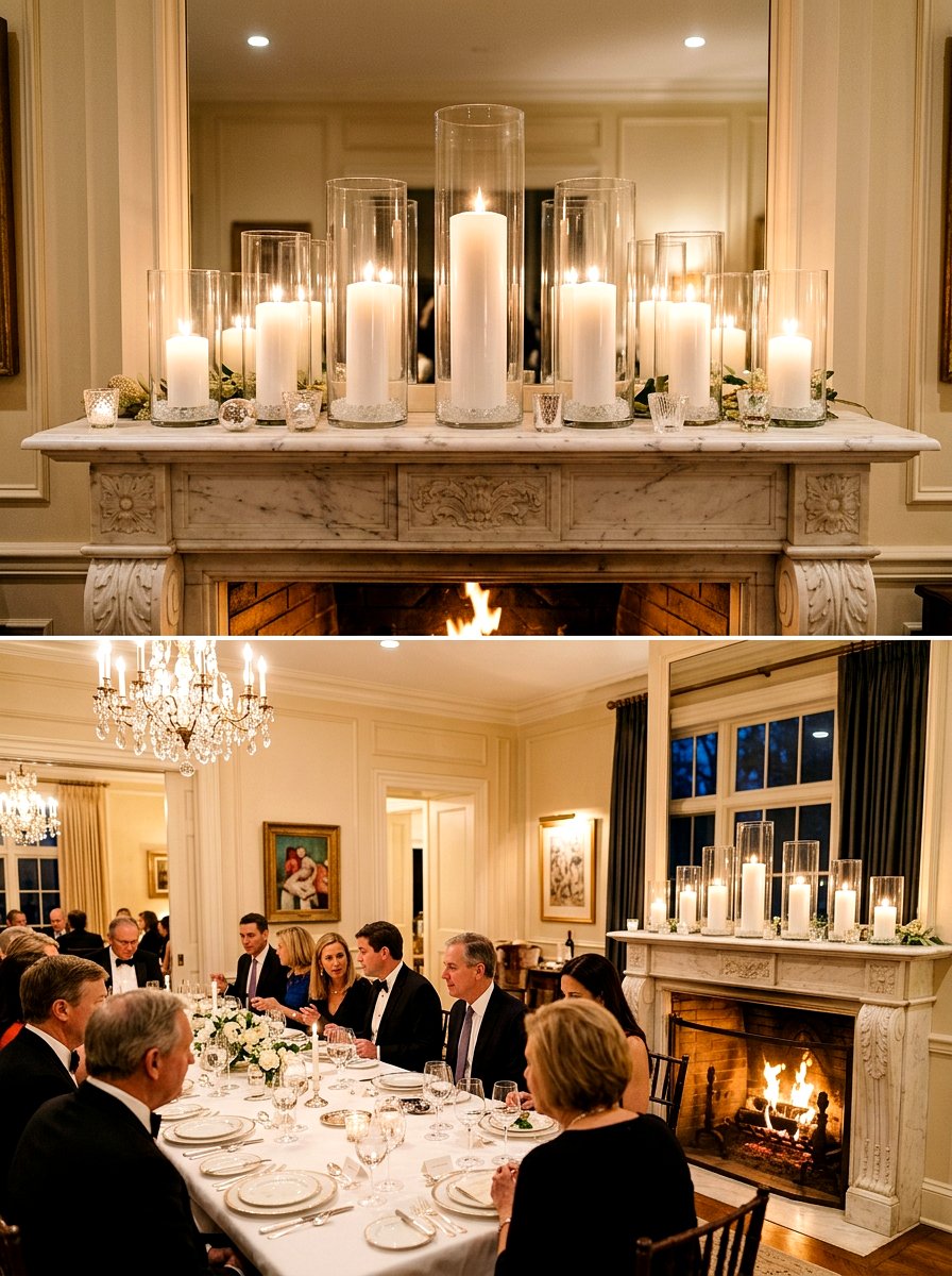 Glass Hurricane Mantel - 30 winter mantel decor ideas