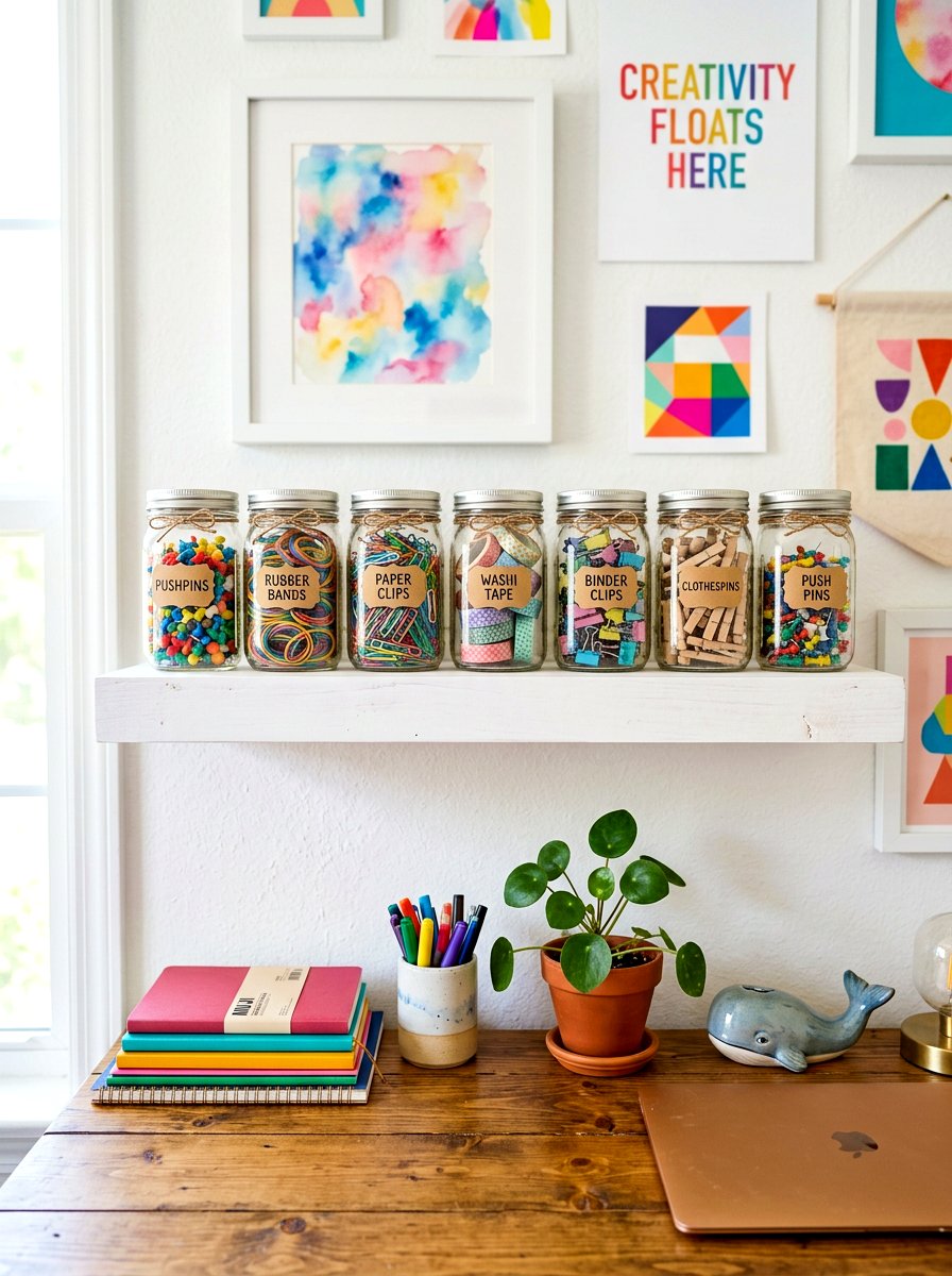 Glass Jar Display - 30 office supply storage ideas