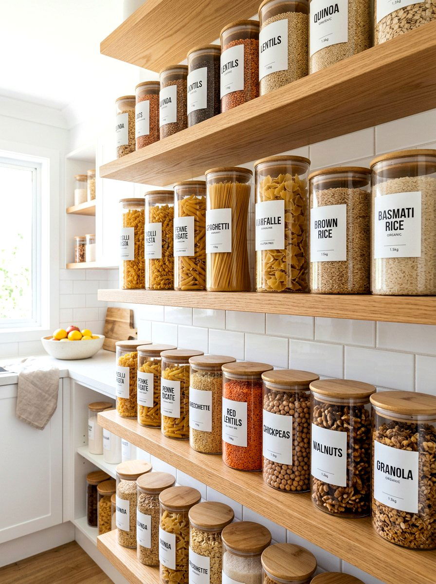 Glass Jar Food Storage - 30 farmhouse pantry ideas