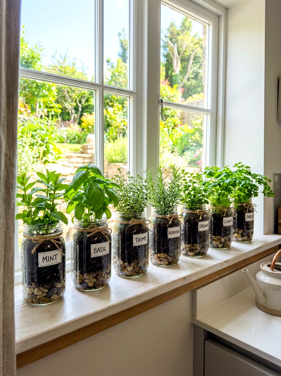 Glass Jar Herb Display - 30 modern herb garden ideas