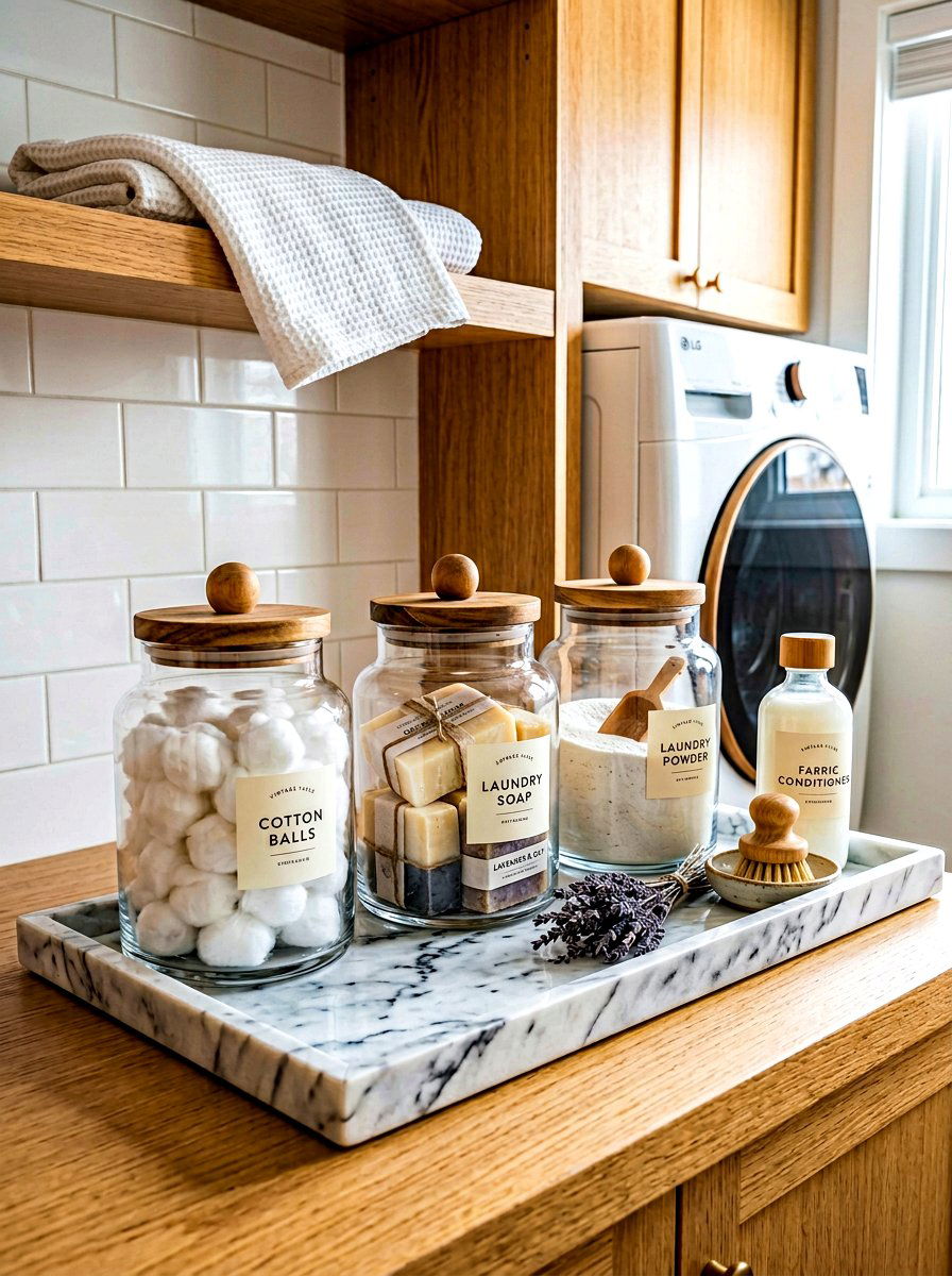 Glass Jar Laundry Essentials - 30 linen cupboard styling ideas